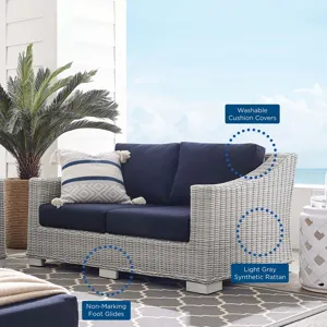 Conway Sunbrella Outdoor Patio Wicker Rattan Loveseat
