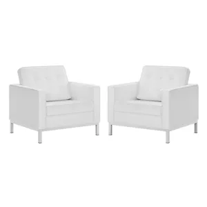 Loft Tufted Upholstered Faux Leather Armchair Set of 2