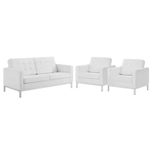 Loft 3 Piece Tufted Upholstered Faux Leather Set