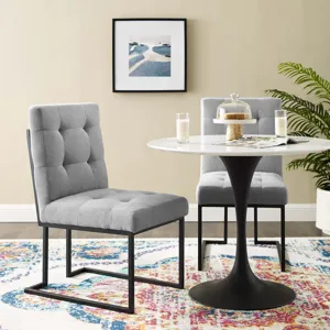 Privy Black Stainless Steel Upholstered Fabric Dining Chair Set of 2