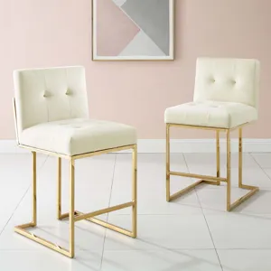 Privy Gold Stainless Steel Performance Velvet Counter Stool Set of 2