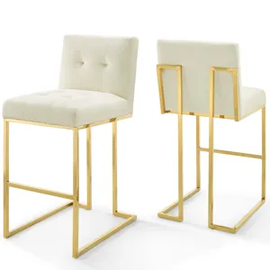 Privy Gold Stainless Steel Performance Velvet Bar Stool Set of 2