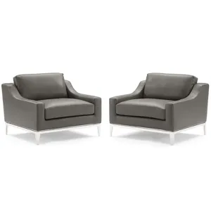 Harness Stainless Steel Base Leather Armchair Set of 2