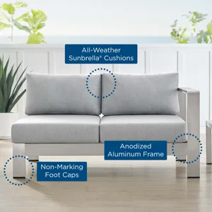 Shore Sunbrella Fabric Aluminum Outdoor Patio Right-Arm Loveseat