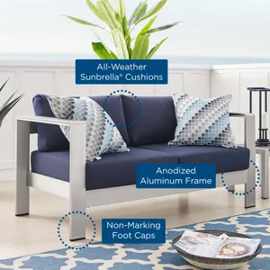 Shore Sunbrella Fabric Aluminum Outdoor Patio Loveseat