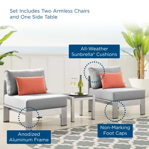 Shore Sunbrella Fabric Outdoor Patio Aluminum 3 Piece Set