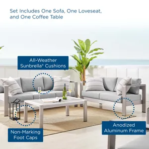 Shore Sunbrella Fabric Outdoor Patio Aluminum 3 Piece Set