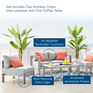 Shore Sunbrella Fabric Outdoor Patio Aluminum 4 Piece Set