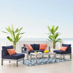 Shore Sunbrella Fabric Outdoor Patio Aluminum 4 Piece Set