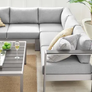 Shore Sunbrella Fabric Outdoor Patio Aluminum 5 Piece Sectional Sofa Set