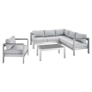 Shore Sunbrella Fabric Outdoor Patio Aluminum 5 Piece Sectional Sofa Set