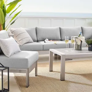 Shore Sunbrella Fabric Outdoor Patio Aluminum 5 Piece Sectional Sofa Set