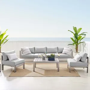 Shore Sunbrella Fabric Outdoor Patio Aluminum 5 Piece Sectional Sofa Set