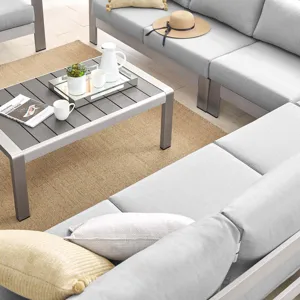 Shore Sunbrella Fabric Outdoor Patio Aluminum 6 Piece Sectional Sofa Set