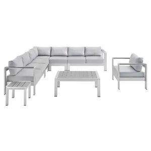 Shore Sunbrella Fabric Outdoor Patio Aluminum 8 Piece Sectional Sofa Set