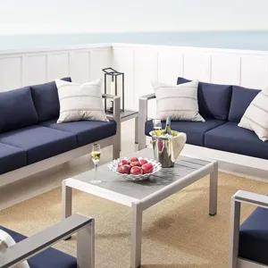 Shore Sunbrella Fabric Outdoor Patio Aluminum 7 Piece Set