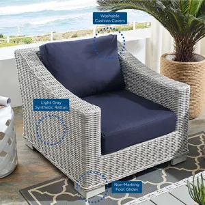 Conway Sunbrella Outdoor Patio Wicker Rattan 2-Piece Armchair and Ottoman Set