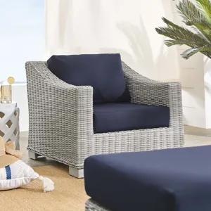 Conway Sunbrella Outdoor Patio Wicker Rattan 2-Piece Armchair and Ottoman Set