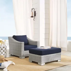 Conway Sunbrella Outdoor Patio Wicker Rattan 2-Piece Armchair and Ottoman Set