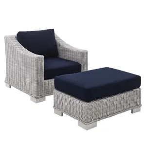 Conway Sunbrella Outdoor Patio Wicker Rattan 2-Piece Armchair and Ottoman Set