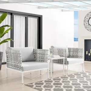 Harmony 3-Piece Sunbrella Basket Weave Outdoor Patio Aluminum Seating Set