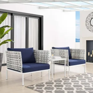 Harmony 3-Piece Sunbrella Basket Weave Outdoor Patio Aluminum Seating Set