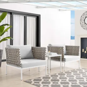 Harmony 3-Piece Sunbrella Basket Weave Outdoor Patio Aluminum Seating Set