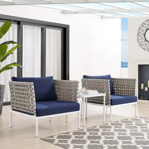 Harmony 3-Piece Sunbrella Basket Weave Outdoor Patio Aluminum Seating Set