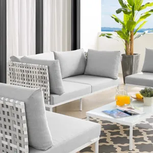 Harmony 4-Piece Sunbrella Basket Weave Outdoor Patio Aluminum Seating Set