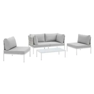 Harmony 4-Piece Sunbrella Basket Weave Outdoor Patio Aluminum Seating Set