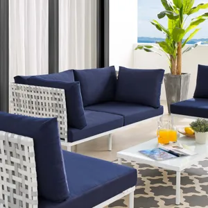 Harmony 4-Piece Sunbrella Basket Weave Outdoor Patio Aluminum Seating Set