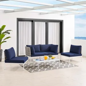 Harmony 4-Piece Sunbrella Basket Weave Outdoor Patio Aluminum Seating Set