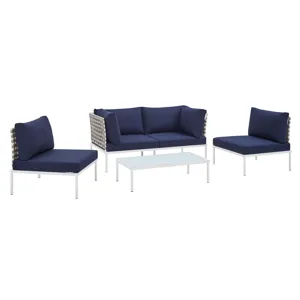 Harmony 4-Piece Sunbrella Basket Weave Outdoor Patio Aluminum Seating Set