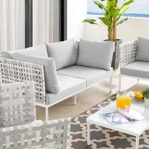 Harmony 5-Piece Sunbrella Basket Weave Outdoor Patio Aluminum Seating Set