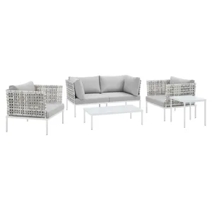 Harmony 5-Piece Sunbrella Basket Weave Outdoor Patio Aluminum Seating Set