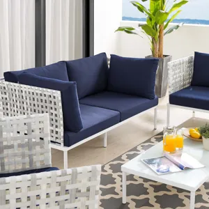 Harmony 5-Piece Sunbrella Basket Weave Outdoor Patio Aluminum Seating Set