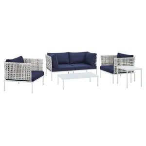 Harmony 5-Piece Sunbrella Basket Weave Outdoor Patio Aluminum Seating Set