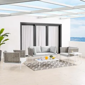 Harmony 5-Piece Sunbrella Basket Weave Outdoor Patio Aluminum Seating Set