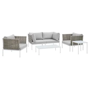 Harmony 5-Piece Sunbrella Basket Weave Outdoor Patio Aluminum Seating Set