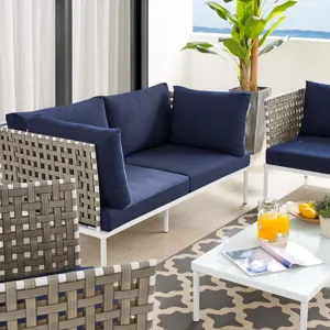 Harmony 5-Piece Sunbrella Basket Weave Outdoor Patio Aluminum Seating Set