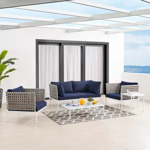 Harmony 5-Piece Sunbrella Basket Weave Outdoor Patio Aluminum Seating Set