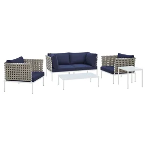 Harmony 5-Piece Sunbrella Basket Weave Outdoor Patio Aluminum Seating Set