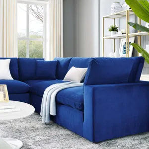 Commix Down Filled Overstuffed Performance Velvet 5-Piece Sectional Sofa