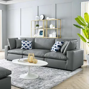 Commix Down Filled Overstuffed Vegan Leather 3-Seater Sofa