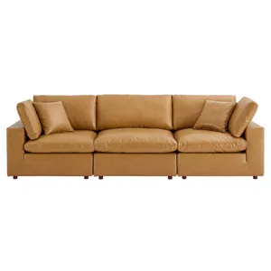 Commix Down Filled Overstuffed Vegan Leather 3-Seater Sofa