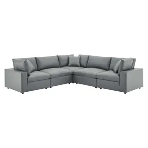 Commix Down Filled Overstuffed Vegan Leather 5-Piece Sectional Sofa