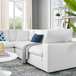 Commix Down Filled Overstuffed Vegan Leather 5-Piece Sectional Sofa