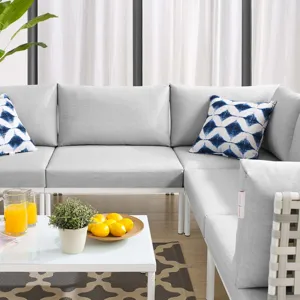 Harmony 6-Piece Sunbrella Basket Weave Outdoor Patio Aluminum Sectional Sofa Set