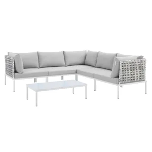 Harmony 6-Piece Sunbrella Basket Weave Outdoor Patio Aluminum Sectional Sofa Set