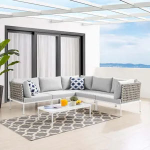 Harmony 6-Piece Sunbrella Basket Weave Outdoor Patio Aluminum Sectional Sofa Set